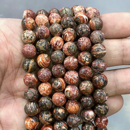 Natursteinperlen, blaues Tigerauge, runde lose Perlen, DIY-Charm-Armband, Ohrringe zur Schmuckherstellung, 38,1 cm Strang, 4/6/8/10/12/14,0 mm – Leopardenfell-Jaspis – 8 mm – ca. 46 Stück von LNHBZ