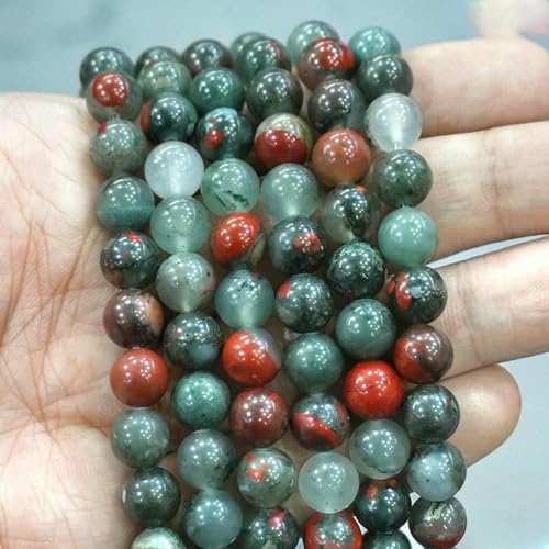 Natursteinperlen, blaues Tigerauge, runde lose Perlen, DIY-Charm-Armband, Ohrringe zur Schmuckherstellung, 38,1 cm Strang, 4/6/8/10/12/14,0 mm – afrikanischer Blutstein – 10 mm – ca. 36 Stück von LNHBZ