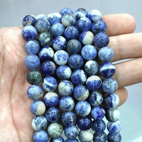 Natursteinperlen, blaues Tigerauge, runde lose Perlen, DIY-Charm-Armband, Ohrringe zur Schmuckherstellung, 38,1 cm Strang, 4/6/8/10/12/14,0 mm – neuer blauer Sodalith – 14,0 mm – ca. 26 Stück von LNHBZ