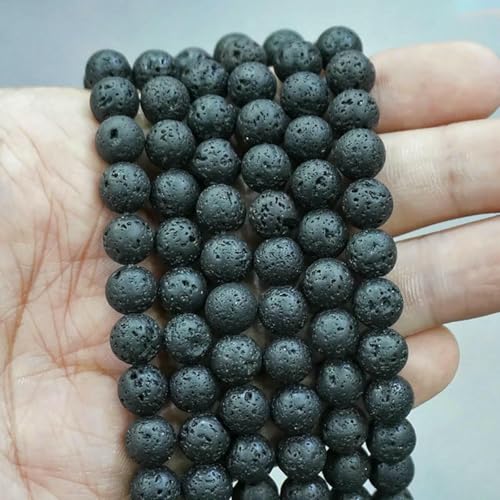 Natursteinperlen, blaues Tigerauge, runde lose Perlen, DIY-Charm-Armband, Ohrringe zur Schmuckherstellung, 38,1 cm Strang, 4/6/8/10/12/14,0 mm – schwarze Vulkanlava – 10 mm – ca. 36 Stück von LNHBZ