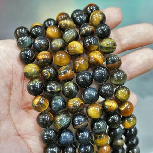 Natursteinperlen, bunte Tigerauge-Achate, runde Perlen, 38,1 cm Strang, 6, 8, 10, 12 mm, DIY-Charms, Armband, Halskette zur Schmuckherstellung, Gelbblau, 10 mm, ca. 38 Stück von LNHBZ