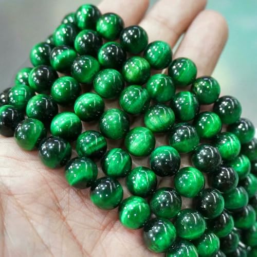 Natursteinperlen, bunte Tigerauge-Achate, runde Perlen, 38,1 cm Strang, 6, 8, 10, 12 mm, DIY-Charms, Armband, Halskette zur Schmuckherstellung, Grün, 12 mm, ca. 32 Stück von LNHBZ