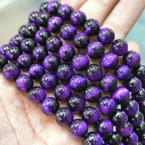 Natursteinperlen, bunte Tigerauge-Achate, runde Perlen, 38,1 cm Strang, 6, 8, 10, 12 mm, DIY-Charms, Armband, Halskette zur Schmuckherstellung, Lila, 10 mm, ca. 38 Stück von LNHBZ