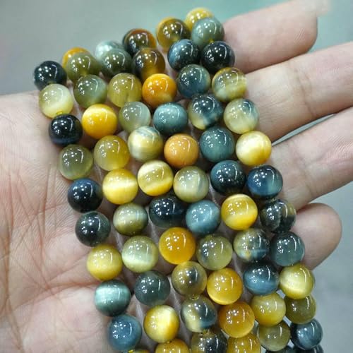 Natursteinperlen, bunte Tigerauge-Achate, runde Perlen, 38,1 cm Strang, 6, 8, 10, 12 mm, DIY-Charms, Armband, Halskette zur Schmuckherstellung, Traum, 10 mm, ca. 38 Stück von LNHBZ