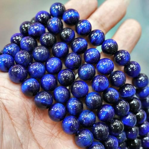 Natursteinperlen, bunte Tigerauge-Achate, runde Perlen, 38,1 cm Strang, 6, 8, 10, 12 mm, DIY-Charms, Armband, Halskette zur Schmuckherstellung – blauer Lapislazuli – 12 mm – ca. 32 Stück von LNHBZ