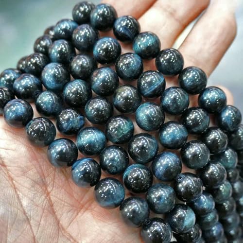 Natursteinperlen, bunte Tigerauge-Achatperlen, runde Perlen, 38,1 cm Strang, 6, 8, 10, 12 mm, DIY-Charms, Armband, Halskette zur Schmuckherstellung, Grau, 8 mm, ca. 48 Stück von LNHBZ