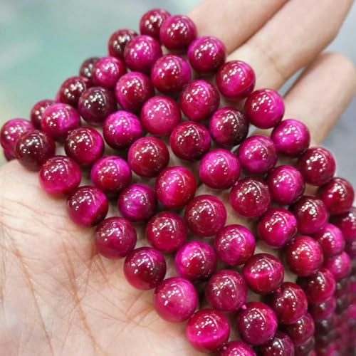 Natursteinperlen, bunte Tigerauge-Achatperlen, runde Perlen, 38,1 cm Strang, 6, 8, 10, 12 mm, DIY-Charms, Armband, Halskette zur Schmuckherstellung, Magenta Rose, 10 mm, ca. 38 Stück von LNHBZ