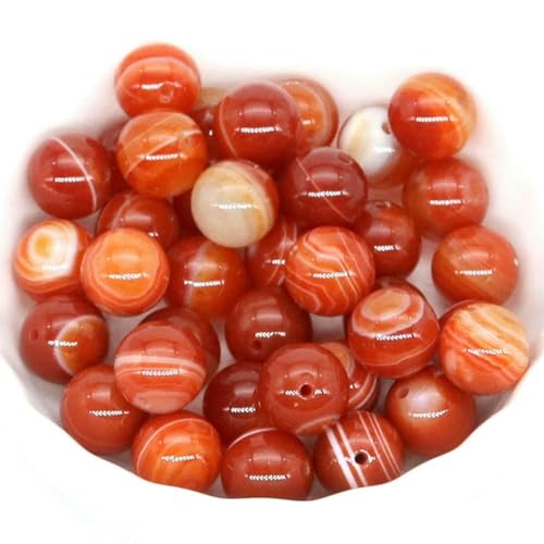 Natursteinperlen zur Schmuckherstellung, Tigerauge, Amethyst, Reiki-Quarz, Heilkristall, lose Abstandshalter, Charms, DIY-Armband, Halskette, rot gestreifter Achat, 10 mm, 35 Stück von LNHBZ