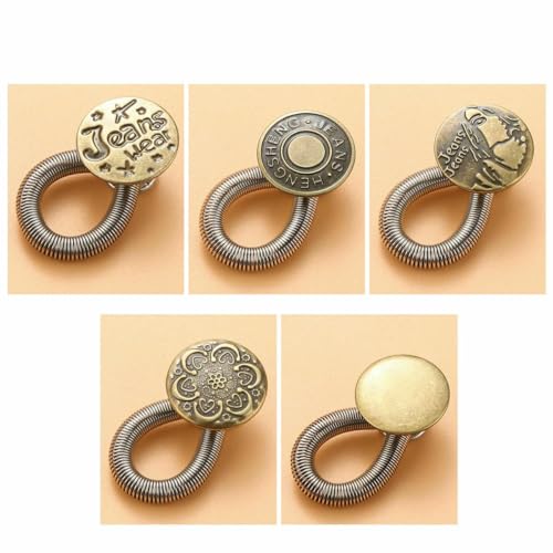 Neu 10/5/4/2PC Metallknopfverlängerung zum Nähen von Hosen, Jeans, verstellbare, einziehbare Taillenverlängerungen, Knopfbund-Expander, Bronze, 5 Stück von LNHBZ