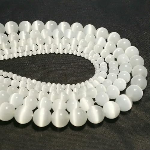 Noter 4/6/8/10/12 mm echte Katzenaugen-Steinperlen zur Schmuckherstellung, weißer Opal, DIY-Armband, Ohrringe, Mondstein-Zubehör, 10 mm, 36 Stück, 1 Packung von LNHBZ