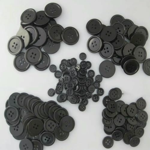 Schwarze Hemdknöpfe mit 4 Löchern, 9 mm bis 25 mm, 50 Stück/Los, Bekleidungszubehör, dekoratives Basteln, DIY-Nähzubehör, schwarz, Durchmesser 25 mm von LNHBZ