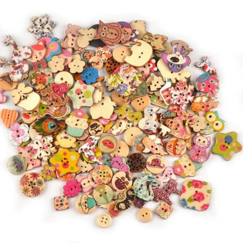 Vintage Gemischte Malerei Holzknöpfe zum Basteln Scrapbooking Nähen Kleidung Knopf DIY Kinderbekleidung Zubehör 15-35mm M1893-mt1893-30Stk von LNHBZ