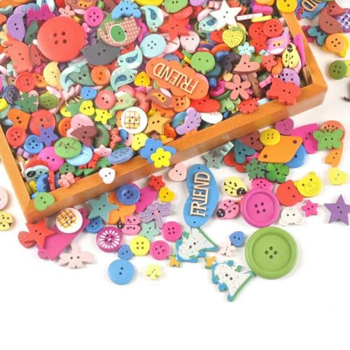Vintage Gemischte Malerei Holzknöpfe zum Basteln Scrapbooking Nähen Kleidung Knopf DIY Kinderbekleidung Zubehör 15-35mm M1893-mt2571-30Stk von LNHBZ