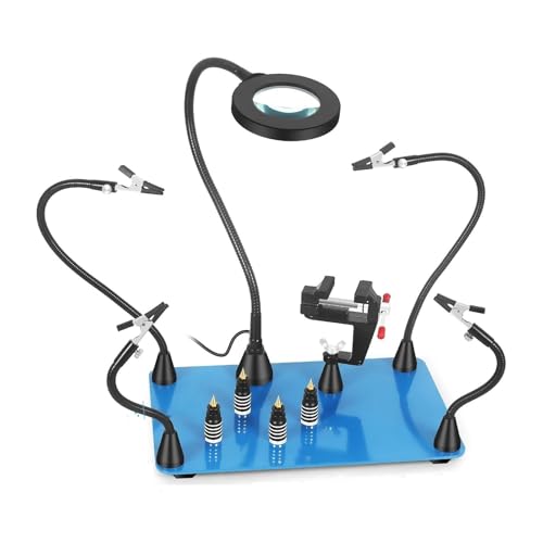 LNKNVDZZMK Multi-Function Welding Bracket Heavy Duty Base Welding Workbench with Magnetic Flexible Arm Holder 3X LED Magnifying Lamp for Soldering Repair(N-4AL-5CUSB) von LNKNVDZZMK