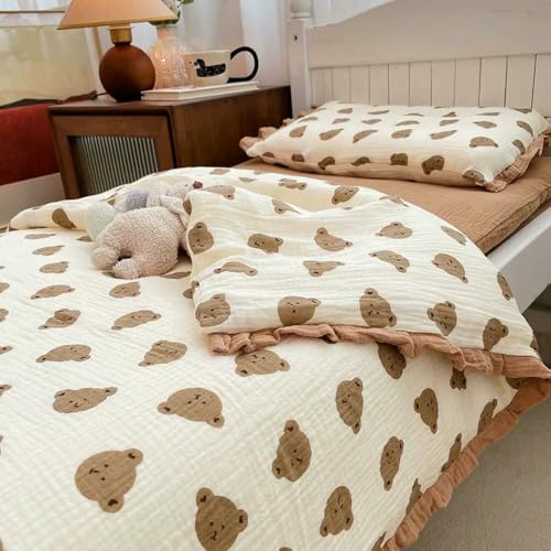 Baumwoll-Doppelschicht-Gaze-Stoff, faltig, Bedruckt, Bär, Meterware für Babykleidung, Laken, DIY, Nähen, weiches Tuch, weiß, 2 m Baumwoll-Doppelschicht-Gaze-Stoff, faltig, Bedruckt, Bär, Meterware für Babykleidung, Laken, DIY, Nähen, weiches Tuch, weiß, 2 m von LNKUGN