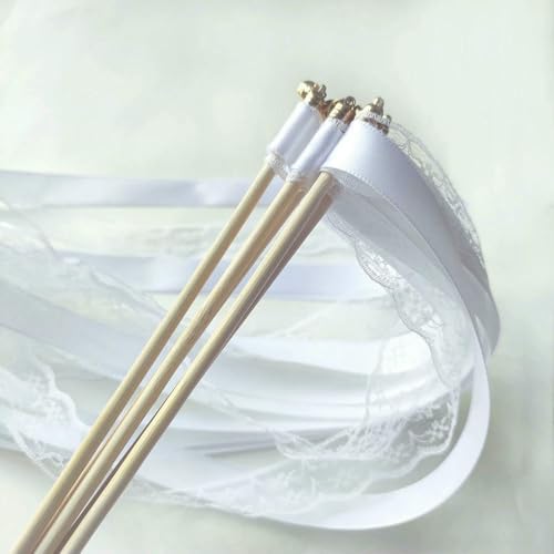 LNKUGN 50 Stück weiße Spitzenbänder für Hochzeiten mit goldenen Glöckchen, 20 Stück Hochzeitsbänder, Feenstäbe, wirbelnde Luftschlangen, Party-Requisitenstäbe LNKUGN 50 Stück weiße Spitzenbänder für Hochzeiten mit goldenen Glöckchen, 20 Stück Hochzeitsbänder, Feenstäbe, wirbelnde Luftschlangen, Party-Requisitenstäbe von LNKUGN