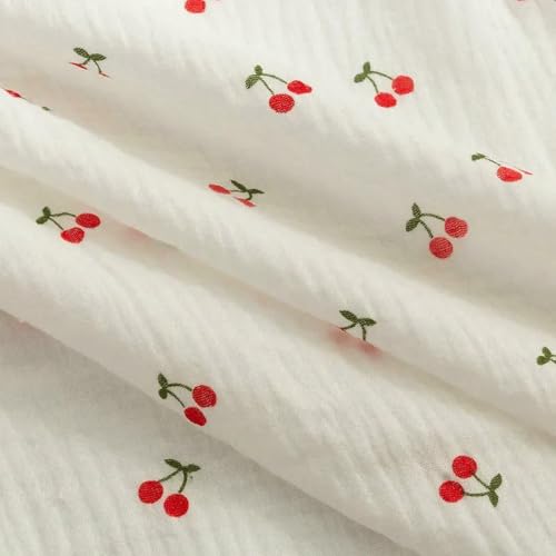 LNKUGN Baumwoll-Doppelschicht-Crêpe-Gaze-Stoff mit Kirschdruck für Schlafanzüge, Kleider, Homewear, Unterwäsche, DIY-Stoff 135x50/500cm LNKUGN Baumwoll-Doppelschicht-Crêpe-Gaze-Stoff mit Kirschdruck für Schlafanzüge, Kleider, Homewear, Unterwäsche, DIY-Stoff 135x50/500cm von LNKUGN