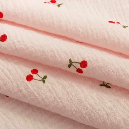LNKUGN Baumwoll-Doppelschicht-Crêpe-Gaze-Stoff mit Kirschdruck für Schlafanzüge, Kleider, Homewear, Unterwäsche, DIY-Stoff 135x50/500cm LNKUGN Baumwoll-Doppelschicht-Crêpe-Gaze-Stoff mit Kirschdruck für Schlafanzüge, Kleider, Homewear, Unterwäsche, DIY-Stoff 135x50/500cm von LNKUGN