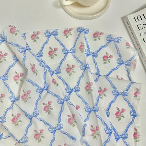 LNKUGN Baumwoll-Set aus bezaubernden Stoffen mit Rosen- und Schleifengittermuster in Pink und Blau zum Gestalten femininer Kleidung und Dekoration LNKUGN Baumwoll-Set aus bezaubernden Stoffen mit Rosen- und Schleifengittermuster in Pink und Blau zum Gestalten femininer Kleidung und Dekoration von LNKUGN