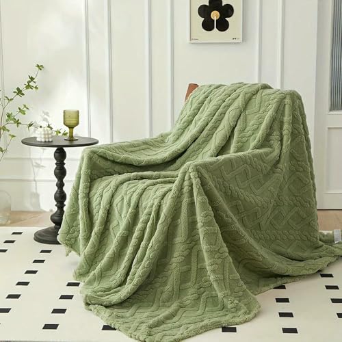 LNKUGN Korallenfleece-Jacquard, weich, warm, flauschig und bequem, Einzeldecke, grün, warm und maschinenwaschbar, Korallenfleece von LNKUGN