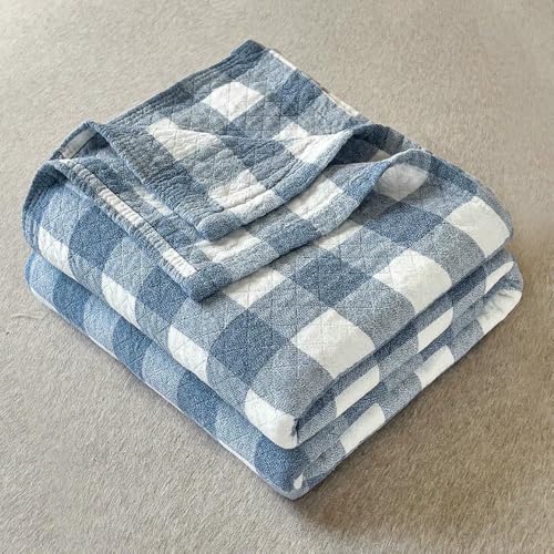 LNKUGN Minimalistische Bettwäsche, Baumwollfrottee, kühle Decke für den Sommer, dreilagiger Überwurf, kariert auf dem Sofa, maschinenwaschbare Steppdecke für das Bett von LNKUGN