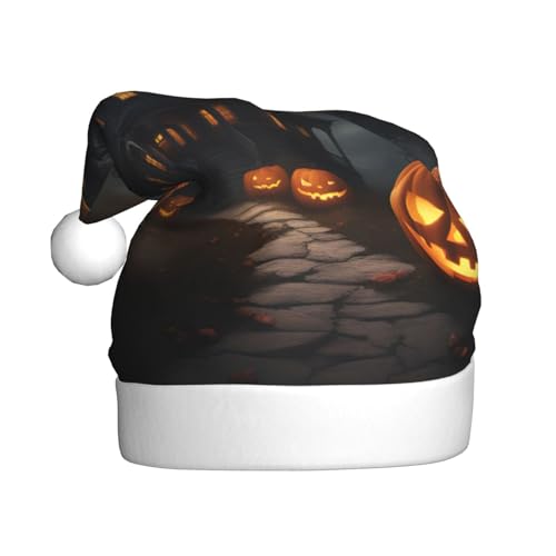 LNNIUK Weihnachtsmütze aus Plüsch mit Horror-Druck, lustige Weihnachtsmütze für Erwachsene, Weihnachtsfeier, Gastgeschenke von LNNIUK