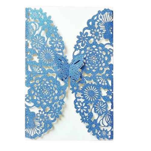 Hochzeitseinladungskarten 10 Stück Glitzer-Schmetterling-Einladungskarten-Umschläge for Hochzeit, Verlobung, Taufe, Party-Dekoration, Geschenkartikel ( Color : Glitter Blue , Size : With White Inner ) von LNNXSZ