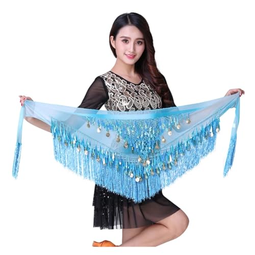 LNNXSZ Bauchtanz HüFttuch Damen Bauchtanz-Hüfttuch mit Pailletten, Netzstoff, dreieckig, Wickelrock(Blue1) von LNNXSZ