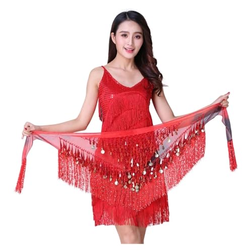 LNNXSZ Bauchtanz HüFttuch Damen Bauchtanz-Hüfttuch mit Pailletten, Netzstoff, dreieckig, Wickelrock(Color-R) von LNNXSZ