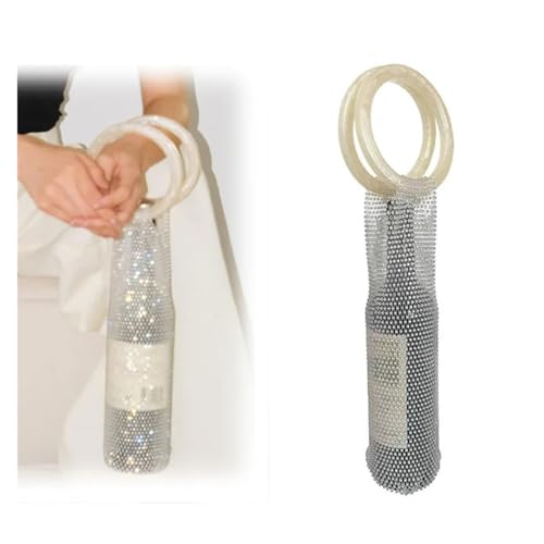 LNNXSZ GeschenktüTen Flaschen Handgefertigter Weinbeutel mit Harzgriff, Netzstoff und eingebettete Strasssteine. Vielseitige, Elegante Henkeltasche for Strandpartys(White) von LNNXSZ