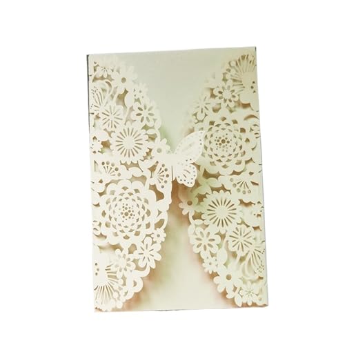LNNXSZ Hochzeitseinladungskarten 10 Stück Glitzer-Schmetterling-Einladungskarten-Umschläge for Hochzeit, Verlobung, Taufe, Party-Dekoration, Geschenkartikel (Color : Beige, Size : With White Inner) von LNNXSZ