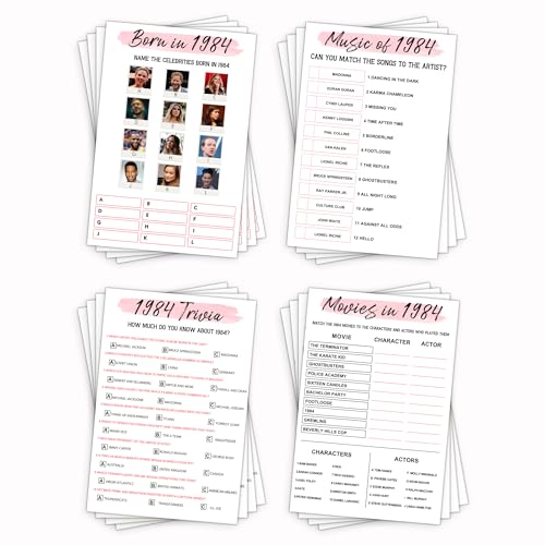 LNOKRIM Partyspiele zum 40. Geburtstag: 4 Spiele für 20+ Gäste, 1984 Thema, Erwachsene, Englisch, Papierkarten, keine Montage, 4 Stück, 10,2 x 15,2 cm LNOKRIM Partyspiele zum 40. Geburtstag: 4 Spiele für 20+ Gäste, 1984 Thema, Erwachsene, Englisch, Papierkarten, keine Montage, 4 Stück, 10,2 x 15,2 cm von LNOKRIM