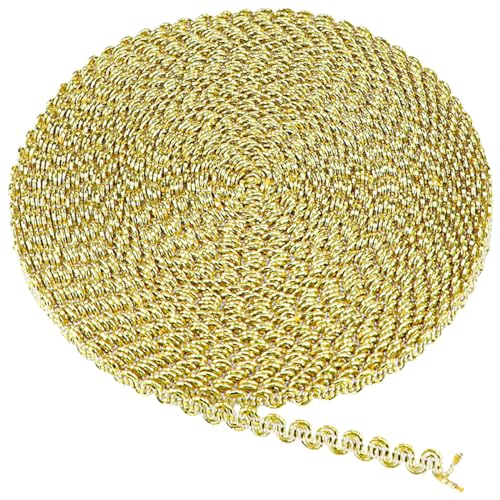 LNQ LUNIQI 0,6cm Golden Braid Lace Trim Metallic Gewebte Borte, Handgefertigt Polyester zum Nähen, 5 mm Gewelltes, Zopfborte Basteln, Zierband Nähen von LNQ LUNIQI