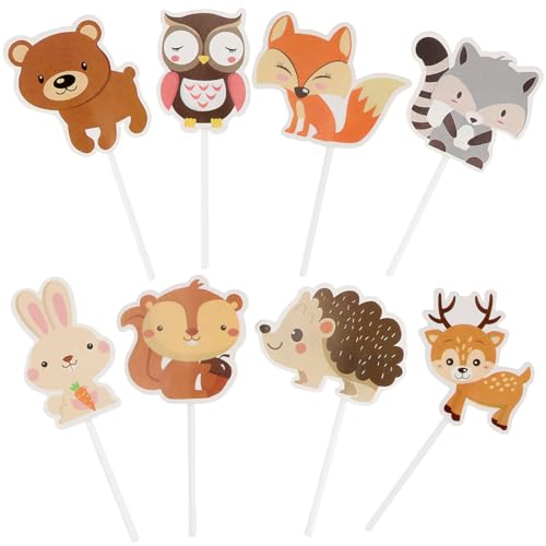 LNQ LUNIQI 24 Stück Waldtiere Party Cupcake Topper kuchen Deko Muffin Deko Kindergeburtstag Cake für Geburtstagsfeier für Junge und Mädchen von LNQ LUNIQI