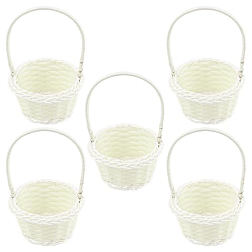LNQ LUNIQI 5 Stück korb Klein Weiss Rattan Korb für Blumen Geflochtener Korb Set Kinder Blumenkörbchen Weidenkorb für Hochzeit Party von LNQ LUNIQI