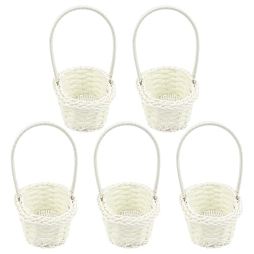 LNQ LUNIQI 5 Stück Weiß korb Weiss Rattan Korb für Blumen Geflochtener Korb Set Blumenkörbchen Weidenkorb für Hochzeit Party von LNQ LUNIQI