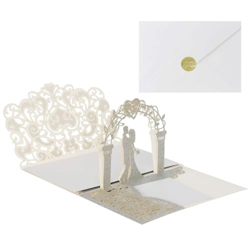 10 Sets 3D-Pop-Up-Hochzeitseinladungen, lasergeschnittene Hochzeitseinladungskarten mit Umschlag und Innenpapier for Einladungen zu Hochzeiten, Geburtstagen und Jubiläen Einladungen(A) von LNQKJXIIA