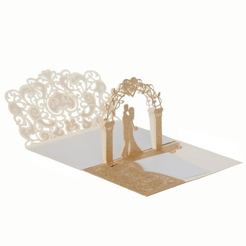 10 Sets 3D-Pop-Up-Hochzeitseinladungen, lasergeschnittene Hochzeitseinladungskarten mit Umschlag und Innenpapier for Einladungen zu Hochzeiten, Geburtstagen und Jubiläen Einladungen(E) von LNQKJXIIA