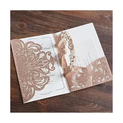 50 Sets 3D-Pop-Up-Karten mit Laserschnitt, hohle Hochzeitseinladungen, personalisierte Hochzeitseinladungskarten for Brauteinladungen, süße Verlobung Einladungen(Gillter Rosegold) von LNQKJXIIA