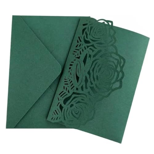 50 Sets dreifach gefaltete Hochzeitseinladungen, Einladungskarten, 5 x 7 Zoll, lasergeschnittenes, hohles Hochzeitseinladungsset for Hochzeits-, Verlobungs- und Partyeinladungen Einladungen(Groen) von LNQKJXIIA