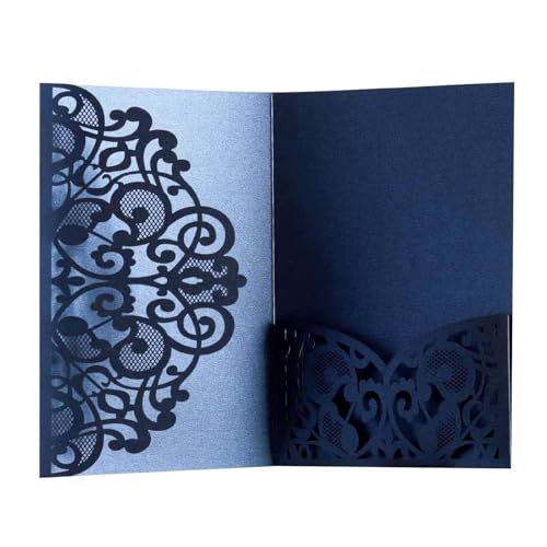 LNQKJXIIA 25-teiliges dreifach gefaltetes Einladungsset, 5 x 7 Zoll Vintage-Hochzeitseinladungskarten, lasergeschnittene Grußkarten mit hohler Schnitzerei (Außenkarte + Innenseite) Einladungen(Navy) von LNQKJXIIA