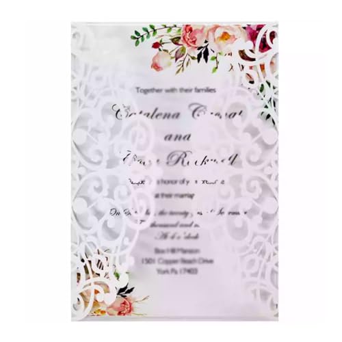 LNQKJXIIA 50 Sets Hochzeitseinladungen, lasergeschnittene Einladungen mit leerer personalisierter Karte for Hochzeits-, Geburtstags- und Jubiläumseinladungen Einladungen(Blanc) von LNQKJXIIA