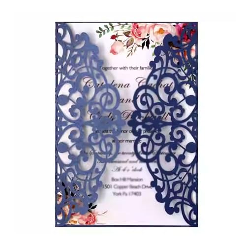 LNQKJXIIA 50 Sets Hochzeitseinladungen, lasergeschnittene Einladungen mit leerer personalisierter Karte for Hochzeits-, Geburtstags- und Jubiläumseinladungen Einladungen(Bleu) von LNQKJXIIA