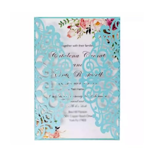LNQKJXIIA 50 Sets Hochzeitseinladungen, lasergeschnittene Einladungen mit leerer personalisierter Karte for Hochzeits-, Geburtstags- und Jubiläumseinladungen Einladungen(Light blue) von LNQKJXIIA