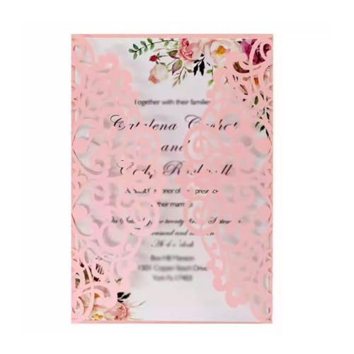 LNQKJXIIA 50 Sets Hochzeitseinladungen, lasergeschnittene Einladungen mit leerer personalisierter Karte for Hochzeits-, Geburtstags- und Jubiläumseinladungen Einladungen(Rose) von LNQKJXIIA