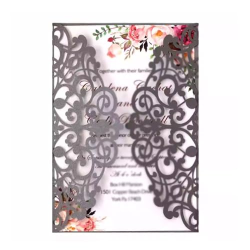 LNQKJXIIA 50 Sets Hochzeitseinladungen, lasergeschnittene Einladungen mit leerer personalisierter Karte for Hochzeits-, Geburtstags- und Jubiläumseinladungen Einladungen(Silver) von LNQKJXIIA