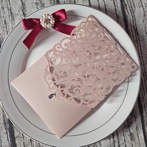 LNQKJXIIA 50 Sets lasergeschnittene hohle Hochzeitseinladungen, personalisierte Hochzeitseinladungskarten, leere Innenseiten for Hochzeitsfeier, Jahrestag, Hochzeit Einladungen(Rose) von LNQKJXIIA