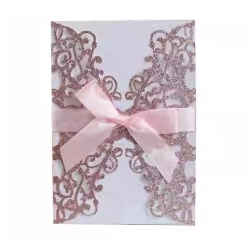 LNQKJXIIA 50 Stück Hochzeitseinladungen, Verlobungseinladungen, Glitzerpapier, lasergeschnittene Hochzeitseinladungskarten for Hochzeit, Party, Brautparty, Verlobung, Geburtstag Einladungen(E) von LNQKJXIIA