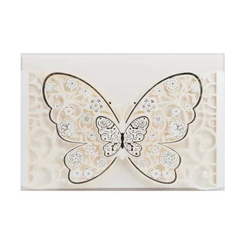 LNQKJXIIA 50 Stück Hochzeitseinladungen mit Hohlschnitzerei, neue Hochzeitseinladungen mit Schmetterlings-Heißprägung for Hochzeit, Geburtstag, Jahrestag Einladungen(Blanc) von LNQKJXIIA