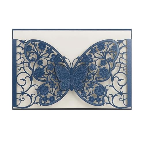 LNQKJXIIA 50 Stück Hochzeitseinladungen mit Hohlschnitzerei, neue Hochzeitseinladungen mit Schmetterlings-Heißprägung for Hochzeit, Geburtstag, Jahrestag Einladungen(Bleu) von LNQKJXIIA